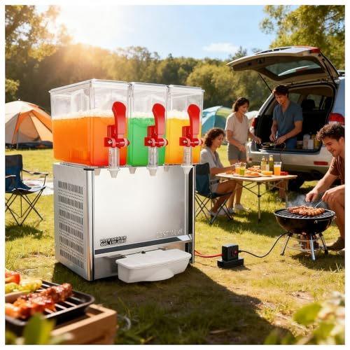 Getränkespender Für Den Gewerblichen Gebrauch (1/2/3/4 Tanks), Mit Rührwerk Und Verdampferschale, Gekühlter Edelstahl-Saftspender,Für Kräutertee Saft, Milchtee 30LCold-WithPlup von WEICNE