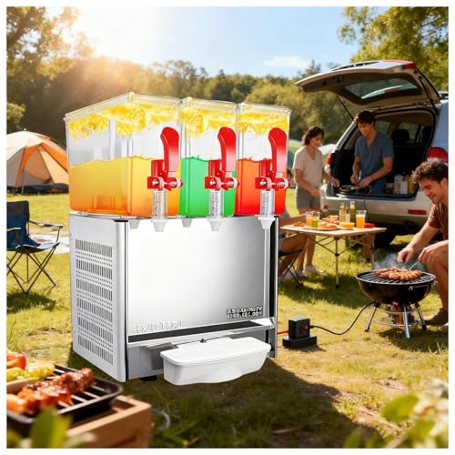 Getränkespender Für Den Gewerblichen Gebrauch (1/2/3/4 Tanks), Mit Rührwerk Und Verdampferschale, Gekühlter Edelstahl-Saftspender,Für Kräutertee Saft, Milchtee 30LHotandCold-NoPlup von WEICNE