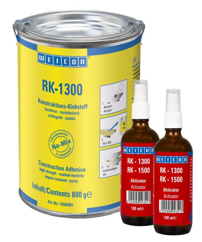 WEICON 2-Komponentenkleber RK-1300, Acrylat-Strukturklebstoff, pastöser Klebstoff, beige, opak, (Packung), hochfest & schnellhärtend von WEICON