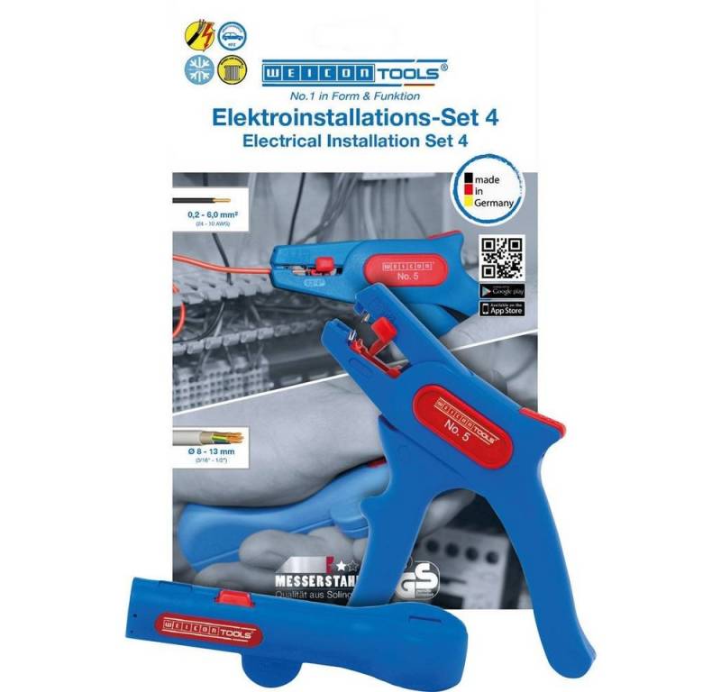 WEICON Abisolierzange Elektroinstallations-Set inkl. Abisolierzange No. 5 10039678, Inkl. Kabelentmanteler von WEICON