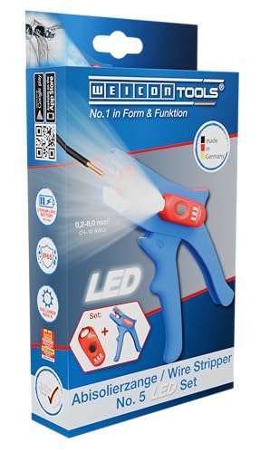 WEICON Abisolierzange No. 5 LED-Set, präzises Abisolieren von 0,2-6 mm², LED mit 3 Helligkeitsstufen, für dunkle Arbeitsbereiche von WEICON-TOOLS