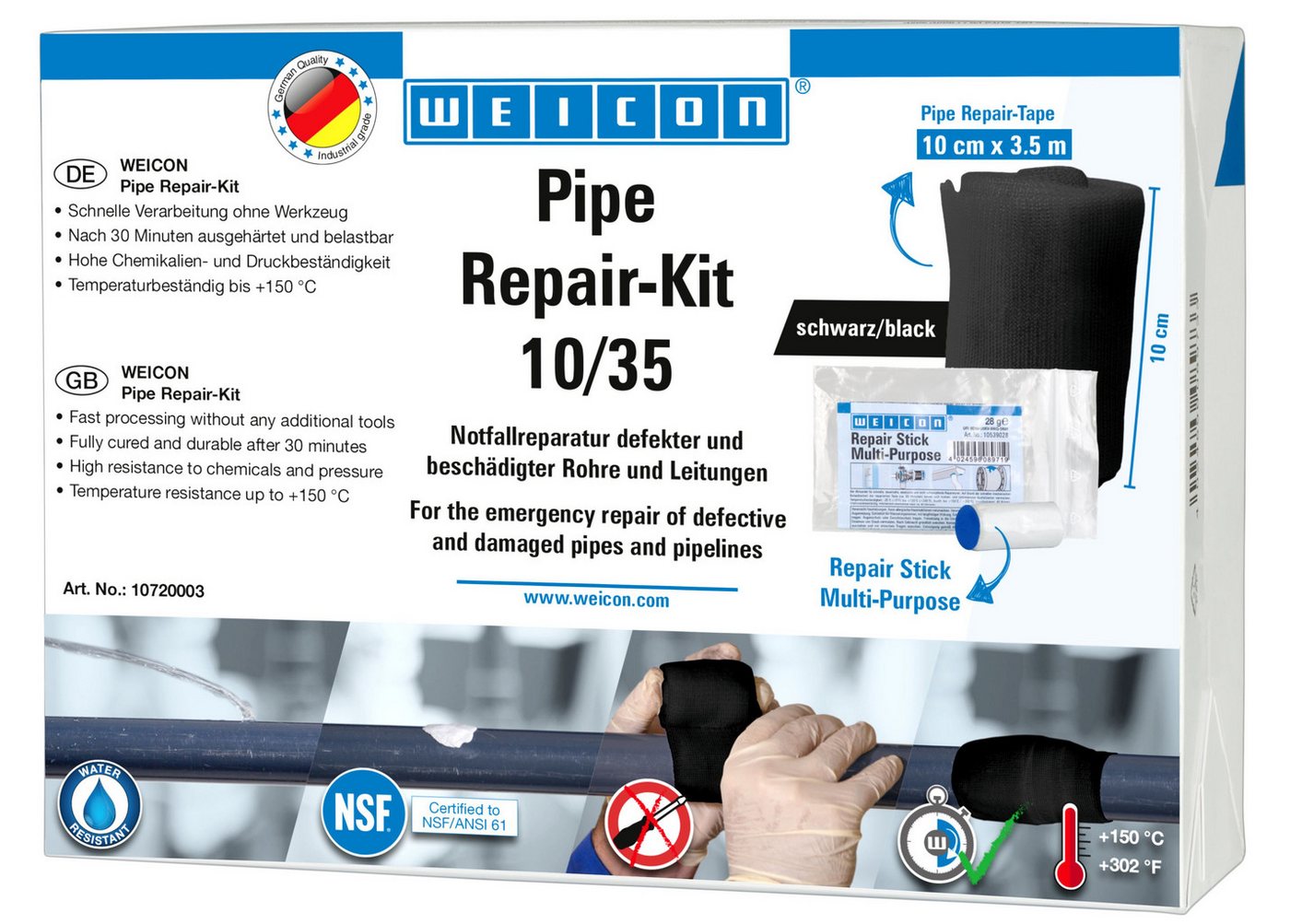 WEICON Reparatur-Set Pipe Repair-Kit, Notfall-Reparatur beschädigter Rohre und Leitungen, 3-tlg., Trinkwasserzulassung WEICON Reparatur-Set Pipe Repair-Kit, Notfall-Reparatur beschädigter Rohre und Leitungen, 3-tlg., Trinkwasserzulassung von WEICON