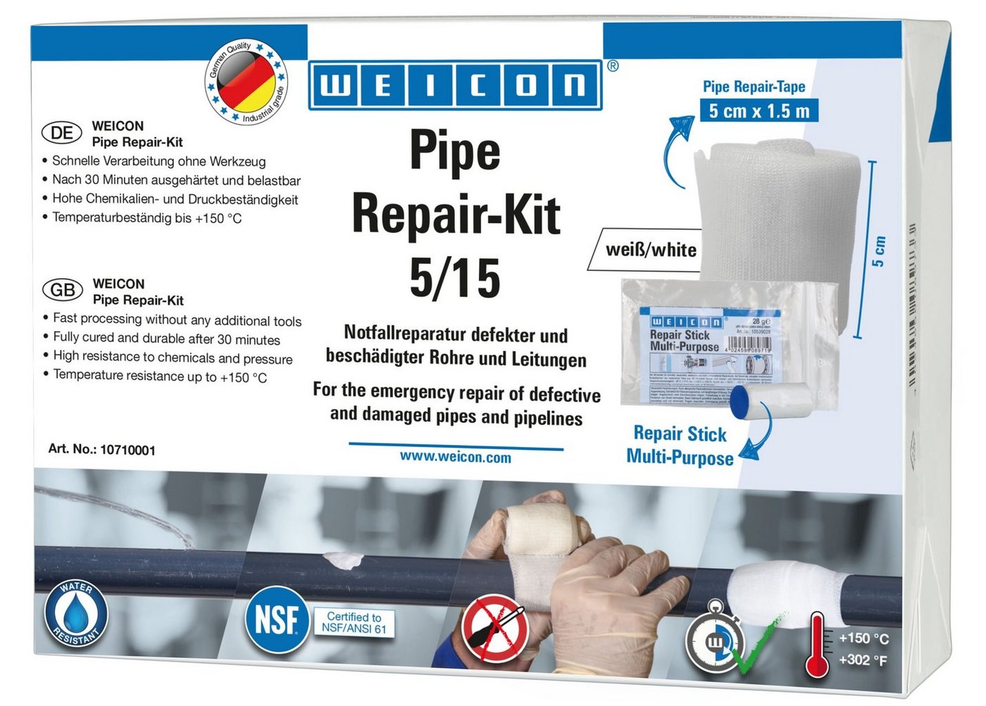 WEICON Reparatur-Set Pipe Repair-Kit, Notfall-Reparatur beschädigter Rohre und Leitungen von WEICON