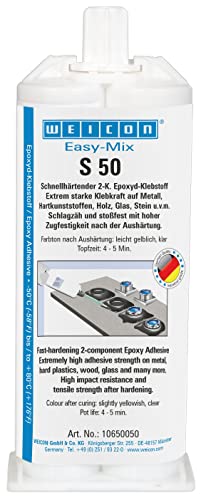 Weicon 10650050 S50 Easy-Mix S 50 Epoxyd-Klebstoff Zwei Komponentenkleber transparent, 50 ml von WEICON