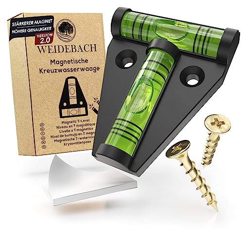 WEIDEBACH® 1x Robuste Wasserwaage klein, Magnetische Mini Wasserwaage schwarz, Kleine Wasserwaage bruchsicher, Camping Wasserwaage, Wasserwaage Wohnmobil, Wasserwaage Wohnwagen, Kreuzwasserwaage von Weidebach