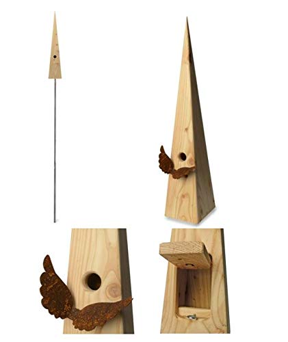 WEIDENPROFI Nistkasten, Vogelhaus mit Standfuss aus Lärchenholz, Modell Vogeldorn, Design Flügel: 16,5 x 15,5 cm, 78 cm hoch, Gesamthöhe 315 cm von WEIDENPROFI