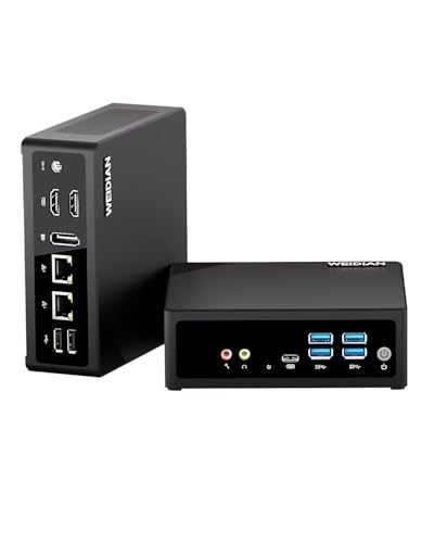 WEIDIAN Mini PC, Mini Computer N150(4C/4T 3.6GHz Aufgerüstet N100), Win11 Pro, DP/2HD 4K Triple-Display WiFi6, BT5.2, 2Gigabit Ethernet, 6USB, Type-C for Business Office(16GB DDR5 RAM 256GB NVME SSD) von WEIDIAN