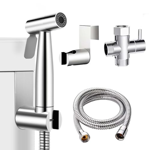 WEIDMAX Bidet-Handbrause, Hand gehalten Bidet Sprayer Edelstahl Sprayer mit 49-Zoll-Schlauch und Halterung Halter, Includes T-adapter (G1/2) von WEIDMAX