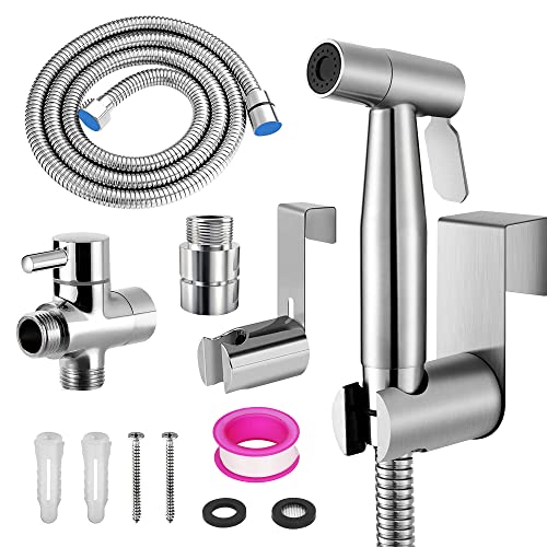 WEIDMAX Bidet-Handbrause, Hand Gehalten Bidet Sprayer Edelstahl Sprayer mit 49-Zoll-Schlauch und Halterung Halter, Includes T-adapter (G1/2''-3/8'') von WEIDMAX