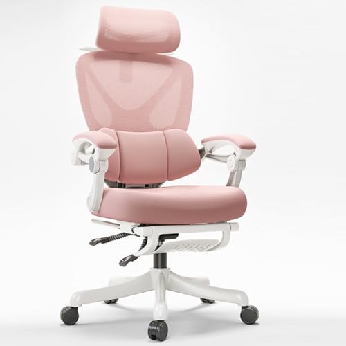 WEIDPHL Netz-Bürostuhl Mit Fußstütze, Rollende Arbeitsdrehstühle, Verstellbarer Schreibtischstuhl Mit Hoher Rückenlehne, Computerstuhl Für Erwachsene, Zuhause, Arbeitszimmer,Rosa von WEIDPHL