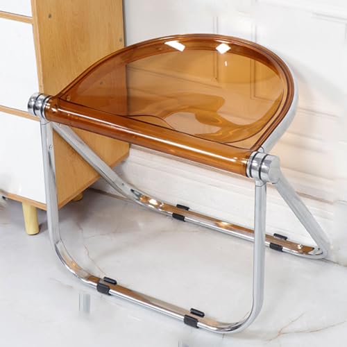 WEIDPHL Stapelbarer Klapphocker Aus Acryl, Transparenter Klappstuhl, Ergonomischer Stuhl Ohne Armlehnen, Stuhl Mit Metallrahmen Für Das Balkonbüro,Light Brown von WEIDPHL