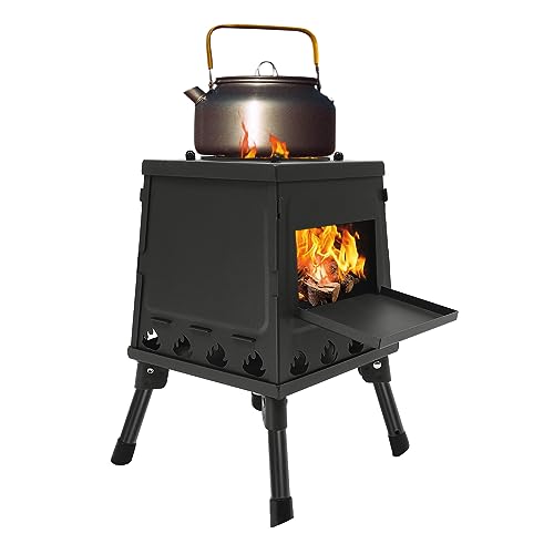 Raketenofen, Kanonenofen für Kochen, tragbarer Holzofen, Mini-Brennofen für Zeltheizung, Camping, Zeltkocher mit 16 Entlüftungen, für Hinterhof, Kochen, Camping, Grill (Schwarz) von WEIGR