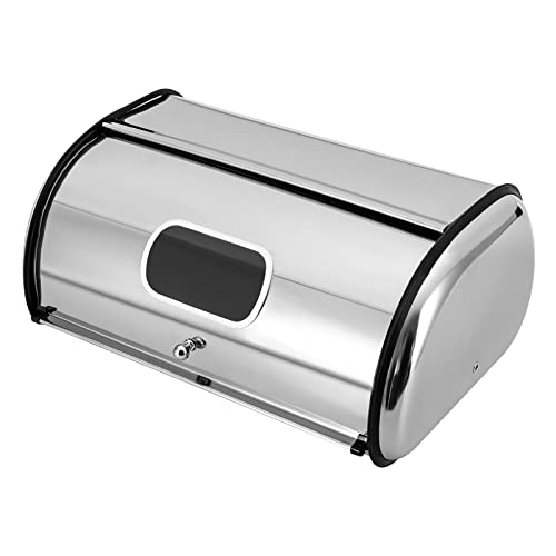 WEIGR Brotkasten mit Deckel, Brotkästen aus Edelstahl, Knäckebrot Box, Brotaufbewahrungsbox, Bread Box, Rolltop-Brotkasten für Küchen 34x23x14.5cm von WEIGR