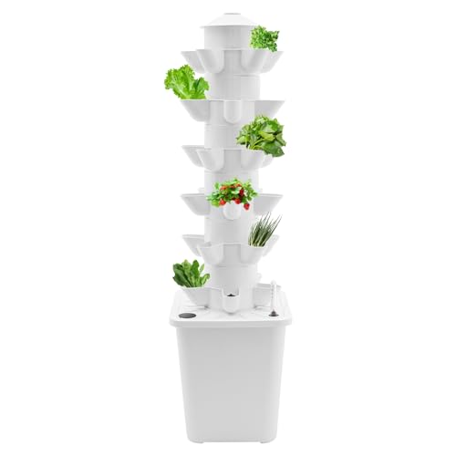 WEIGR Hydroponik-Turm 30 Löchern - 6 Etagen Hydroponic Tower Garden Aeroponic Tower Growing System Kit, Hydro Grow 10L Wassertank Vertikaler Garten Hydroponisches für Kräuter, Obst und Gemüse (Weiß) von WEIGR