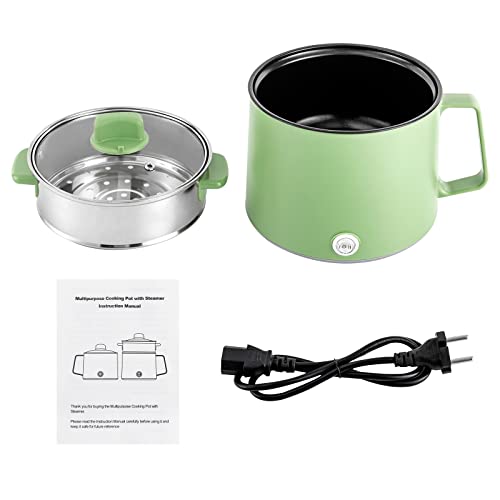 WEIGR Kochtopf Elektrischer, 600W Hot Pot Ramen Cooker, Antihaft Cooking Pot mit Dämpfkorb, tragbare elektrische Mehrzweckpfanne für Zuhause, Büro und Studentenwohnheim (Grün) von WEIGR
