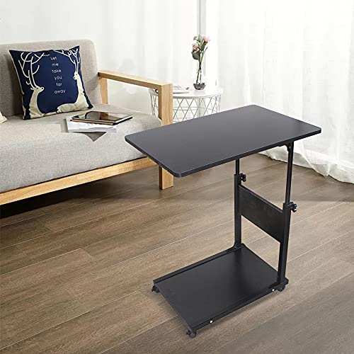WEIGR Mobiler Holz Beistelltisch C Form Couch, Klein C Form Couchtisch mit Rollen Mobiler Arbeitstisch Höhenverstellbar, für Couch, Bett, Kinderzimmer und Homeoffice Schwarz 50x35cm von WEIGR
