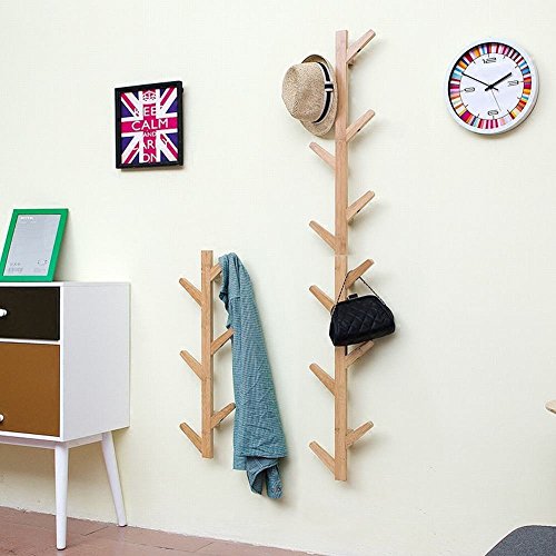 WEII Garderobe Massivholz Wand hängende Dekoration Wohnzimmer Schlafzimmer Aufhänger Handtuch Rack, Wood Color, 123 * 22 * 7cm von WEII