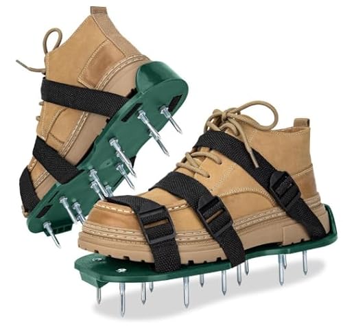 WEIKAXIMU Nagelschuhe 30x13.3cm (Bildbeweis) | 26 Edelstahl-Spikes Antirost | Schnellspann-System | Für Estrich & Rasenbelüftung | Größe 36-47 verstellbar von WEIKAXIMU