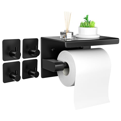WEILAIQO Toilettenpapierhalter, Klopapierhalter Ohne Bohren, Klorollenhalter Schwarz, WC Papier Halterung mit 4 Klebehaken, WC Rollenhalter für Badezimmer, Toilet Paper Holder WEILAIQO Toilettenpapierhalter, Klopapierhalter Ohne Bohren, Klorollenhalter Schwarz, WC Papier Halterung mit 4 Klebehaken, WC Rollenhalter für Badezimmer, Toilet Paper Holder von WEILAIQO