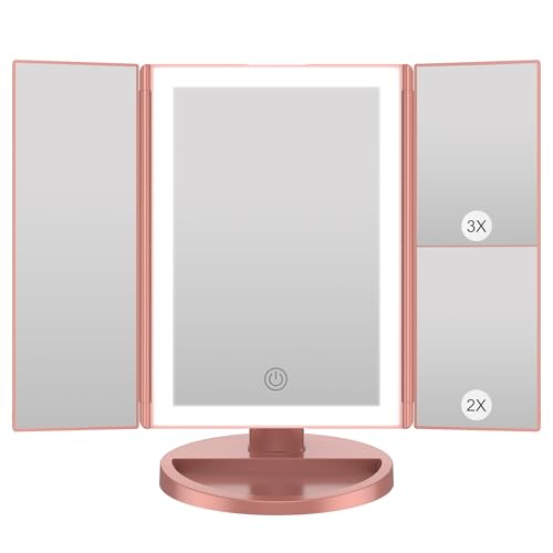 WEILY Schminkspiegel mit Beleuchtung, Kosmetikspiegel mit 1X/2X/3X Vergrößerung, Faltbare Schminkspiegel mit LED-Beleuchtung und Touchscreen, Tischspiegel Unterstützung USB und Batterie (Rosengold) WEILY Schminkspiegel mit Beleuchtung, Kosmetikspiegel mit 1X/2X/3X Vergrößerung, Faltbare Schminkspiegel mit LED-Beleuchtung und Touchscreen, Tischspiegel Unterstützung USB und Batterie (Rosengold) von WEILY