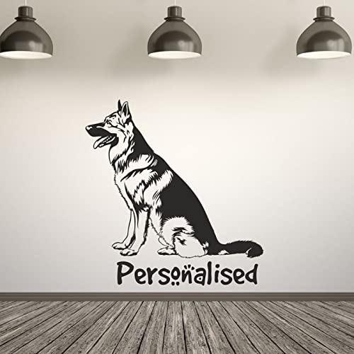 WEIMEIJIE Deutscher Schäferhund Wandtattoo Personalisierter Name Hund Tierhandlung Schlafzimmer Innendekoration Türen und Fenster Vinyl Aufkleber Wandbild 57x59 cm von WEIMEIJIE