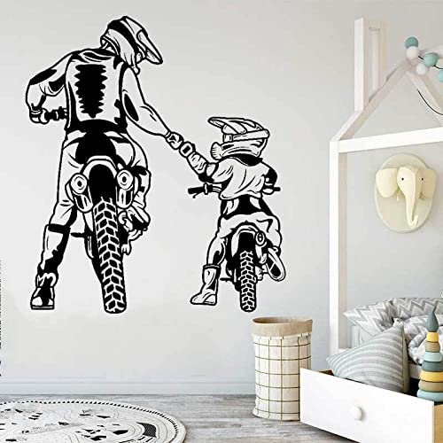 WEIMEIJIE Motocross Wandaufkleber Motorrad Familie Vater Sohn Junge Zimmerdekoration 42x48 cm von WEIMEIJIE