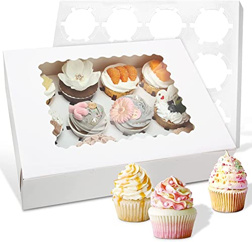 10 Stück Cupcake Box, Cupcake Muffin Box mit Fenster, Ideal für Kuchen Dekorieren und Cupcake Transportbox, 12 Löchern 32.4×25×9cm von WEIMIN