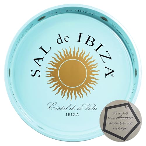 WEINHERZ Sal de Ibiza - Kellnertablett (Blechtablett) Ø: 33cm inkl. LOVEVINO Silver Button Sticker von WEINHERZ