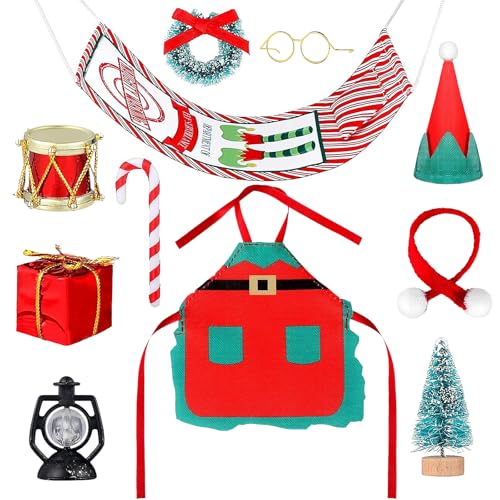 11 Stück Weihnachtself Zubehör, Weihnachtswichtel Zubehör Set mit Miniatur Weihnachtsbaum Brille Girlande Weihnachtsschürze Schal Stöcke Geschenkbox, Miniatur Wichtel Zubehör für Mini Haus Ornament 11 Stück Weihnachtself Zubehör, Weihnachtswichtel Zubehör Set mit Miniatur Weihnachtsbaum Brille Girlande Weihnachtsschürze Schal Stöcke Geschenkbox, Miniatur Wichtel Zubehör für Mini Haus Ornament von WEINIBAO