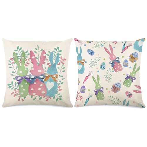 2 Stück Ostern Kissenbezug Hase, Dekorative Kissenbezüge Ostern, Leinen Kissenhülle Hase Kissenbezug Ostern 45 x 45 cm, Ostern Kissenhüllen Hase für Couch Schlafzimmer Wohnzimmer Garten Zuhause Deko 2 Stück Ostern Kissenbezug Hase, Dekorative Kissenbezüge Ostern, Leinen Kissenhülle Hase Kissenbezug Ostern 45 x 45 cm, Ostern Kissenhüllen Hase für Couch Schlafzimmer Wohnzimmer Garten Zuhause Deko von WEINIBAO