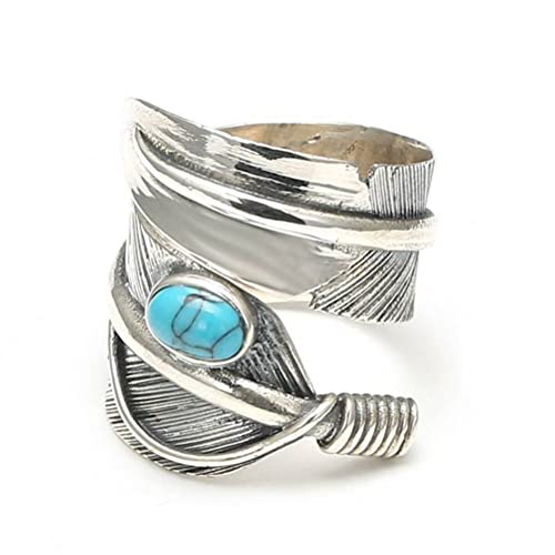 WEISHA 925 Ring Indianer Stil Thai Silber Verstellbarer Federring Männlich Silberblau Türkiser Persönlichkeit Ring Weiblich56-65mm von WEISHA