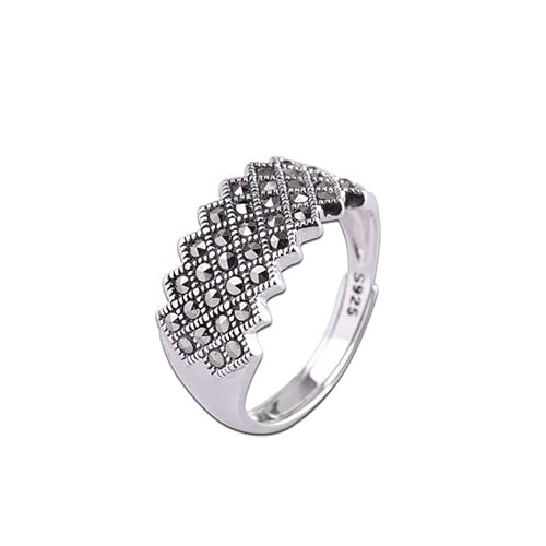 WEISHA Retro Ring S925 Sterling Silber Retro Thai Silber Alt Klein Silber Hohl Muster Verstellbar Breit Damenring Silberschmuck1 von WEISHA