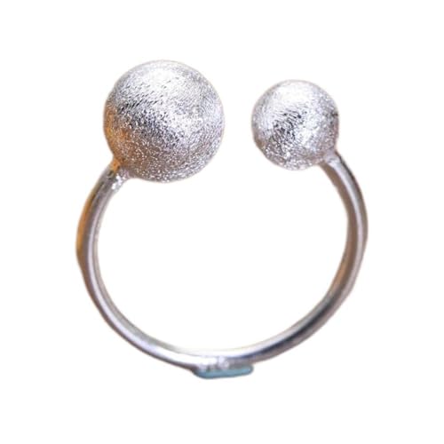 WEISHA Retro-Ring S925 Sterling Silber Ring Handgefertigter Einfacher Kunstgröße Kugelring Gebürsteter Verstellbarer Ring1 von WEISHA