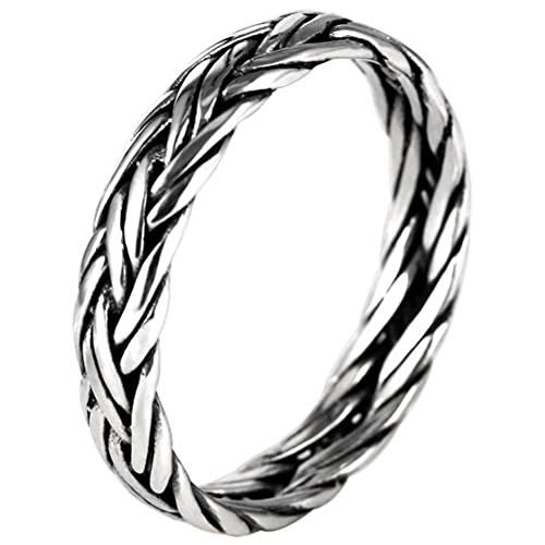 WEISHA Retro-Ring S925 Sterling Silberring Doppelt Geflochtener Ring aus Thailändischem Silberhandwerk1, 57mm von WEISHA