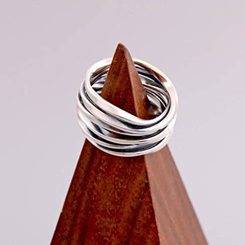 WEISHA Ring Kreativer Wickelring Vintage Frauen 925 Silber Multilayer RingA, 57mm von WEISHA