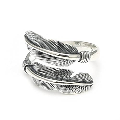 WEISHA S925 Silberring Retro Persönlichkeit Feder Einstellbarer Ring Indianer Exotischer Stil Mode57-64mm von WEISHA