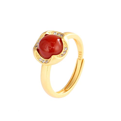 WEISHA S925 Sterling Silber Vergoldet Roter Achat Ring Nephrit Weiße Jade Vintage Damen Offener Ring Ringroter Achat von WEISHA