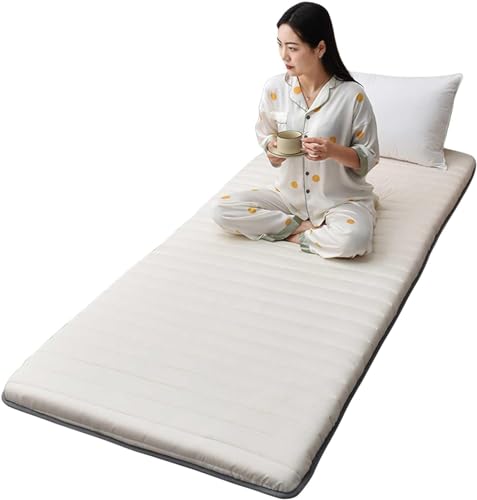 Japanische Boden-Tatami-Matte Faltbare Schlafmatte, faltbar Weichbodenmatratze tragbar Roll Up Bett Camping Schlafunterlage für Zuhause Camping Couch (Color : Weiss, Size : Twin) von WEISHIDAI