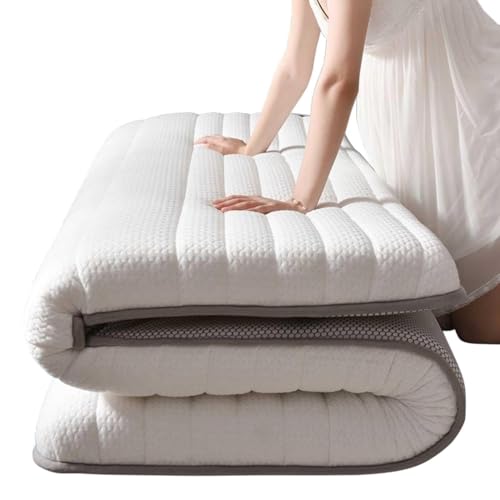 Skin Friendly 4 inch Japanese Padded Futon Mattress Foldable Floor Couch Tatami Mat, Roll Up Shikibuton, Floor Beds for Adults, Guest Sleeping Pad, and Camping Bed (Color : Weiss, Size : Queen) von WEISHIDAI