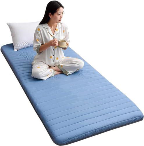 WEISHIDAI Japanische Boden-Tatami-Matte Faltbare Schlafmatte, faltbar Weichbodenmatratze tragbar Roll Up Bett Camping Schlafunterlage für Zuhause Camping Couch (Color : Blue, Size : Full) von WEISHIDAI