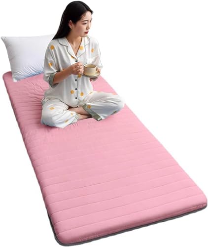 WEISHIDAI Japanische Boden-Tatami-Matte Faltbare Schlafmatte, faltbar Weichbodenmatratze tragbar Roll Up Bett Camping Schlafunterlage für Zuhause Camping Couch (Color : Pink, Size : Full) von WEISHIDAI