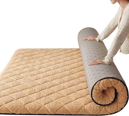 WEISHIDAI Traditionelle Japanische Bodenmatratze Aus Fleece, Gesteppte Weiche Futon-Matratze, Aufrollbare Matratze for Schlafen, Tatami-Matte (Color : Camel, Size : King) von WEISHIDAI