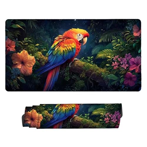 Gaming Mauspad 1000 x 500 x 3 mm XXL Gaming Mousepad Verlängertes Großes Mauspad Schreibtischauflage, Genähte Kanten Mousepad, Rutschfeste Gummibasis, Schreibtisch Schutz für Office (Waldpapagei) z707 von WEISHIWE