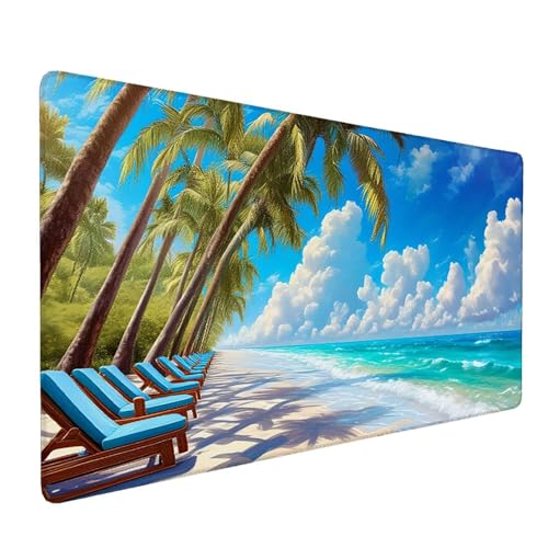 Mauspad XXL 700 x 400 mm Gaming Mousepad mit Vernähte Kanten - Rutschfest Mouse Pad - Glatter Oberfläche Mauspad, Mousepad Strand Kokosbaum, Maus Pad für alle Maustypen, Zubehör für Büro X-990 von WEISHIWE