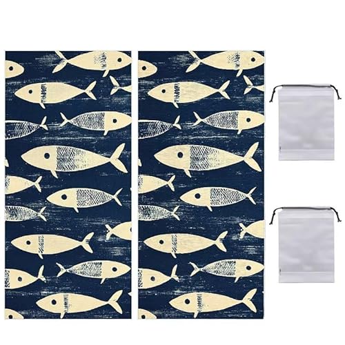 Strandtuch Fischschule XXL 70 x 140 cm Strandhandtuch Mikrofaser, Saugfahig und Schnell Trocknende Beach Towel 2 Stück, Weiches & Leichtes Strandkleider Damen groß Strandmatte für Strand, Reise R-908 von WEISHIWE