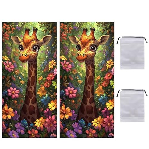 Strandtuch Groß, 100 x 200 cm 2er Set Damen Herren Strandhandtuch Giraffe Blume, Schnell Trocknendes, Weiches, Leichtes, Sandfreies Microfaser Handtücher für Reise Urlaub Schwimmen Camping q-968 von WEISHIWE