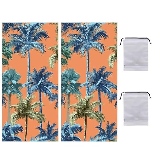 Strandtuch Groß, 100 x 200 cm 2er Set Damen Herren Strandhandtuch Kokosnussbaum, Schnell Trocknendes, Weiches, Leichtes, Sandfreies Microfaser Handtücher für Reise Urlaub Schwimmen Camping q-880 von WEISHIWE