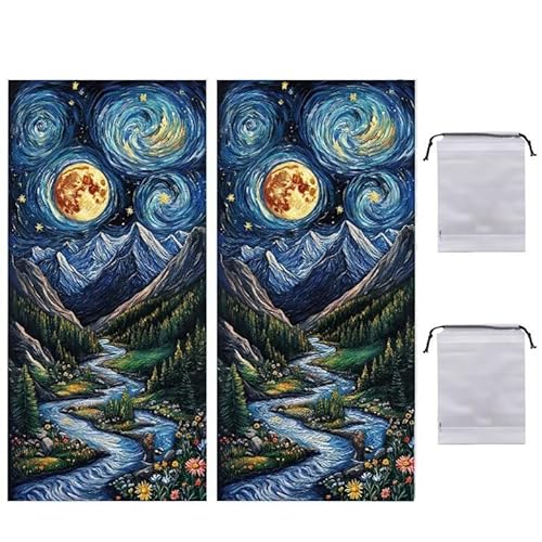 Strandtuch Groß, 100 x 200 cm 2er Set Damen Herren Strandhandtuch Sternenhimmel Landschaft, Schnell Trocknendes, Weiches, Leichtes, Sandfreies Microfaser Handtücher für Reise Urlaub Schwimmen q852 von WEISHIWE
