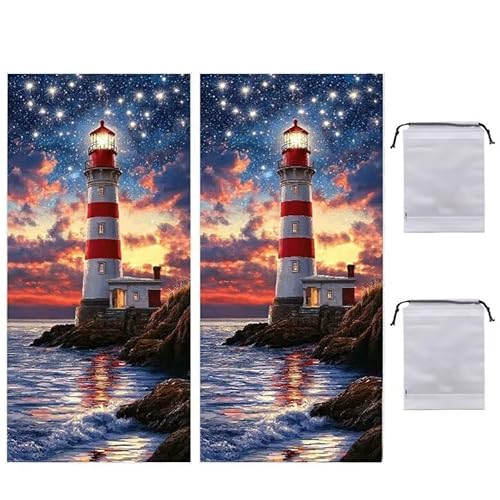 Strandtuch Groß, 100 x 200 cm 2er Set Damen Herren Strandhandtuch Sternenhimmel Leuchtturm, Schnell Trocknendes, Weiches, Leichtes, Sandfreies Microfaser Handtücher für Reise Urlaub Schwimmen q860 von WEISHIWE