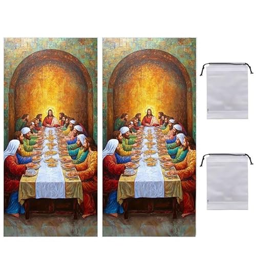 Strandtuch Groß, 60 x 120 cm 2er Set Damen Herren Strandhandtuch Das letzte Abendmahl, Schnell Trocknendes, Weiches, Leichtes, Sandfreies Microfaser Handtücher für Reise Urlaub Schwimmen Camping q1000 von WEISHIWE